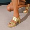 imageAmoji Women 3 Inch Block Heels Platform Strap Chunky Heeled Sandals 3283inchpugold
