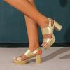 imageAmoji Women 3 Inch Block Heels Platform Strap Chunky Heeled Sandals 3283inchpugold