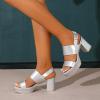 imageAmoji Women 3 Inch Block Heels Platform Strap Chunky Heeled Sandals 3283inchpusilver
