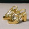 imageAmoji Women 4 Inch Block Heels Platform Cross Strap Chunky Heeled Sandals 3184inchpugold