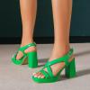 imageAmoji Women 4 Inch Block Heels Platform Cross Strap Chunky Heeled Sandals 3184inchpugreen