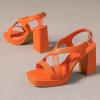imageAmoji Women 4 Inch Block Heels Platform Cross Strap Chunky Heeled Sandals 3184inchpuorange