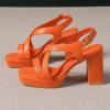 imageAmoji Women 4 Inch Block Heels Platform Cross Strap Chunky Heeled Sandals 3184inchpuorange