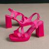 imageAmoji Women 4 Inch Block Heels Platform Cross Strap Chunky Heeled Sandals 3184inchpurose