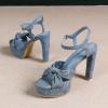 imageAmoji Women 4 Inch Block Platform Heels Braid Knot Lady Heeled Sandals FZ3224inchpudenimblue