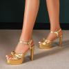 imageAmoji Women 4 Inch Block Platform Heels Braid Knot Lady Heeled Sandals FZ3224inchpugold