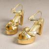 imageAmoji Women 4 Inch Block Platform Heels Braid Knot Lady Heeled Sandals FZ3224inchpugold