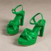imageAmoji Women 4 Inch Block Platform Heels Braid Knot Lady Heeled Sandals FZ3224inchpugreen