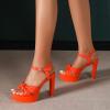 imageAmoji Women 4 Inch Block Platform Heels Braid Knot Lady Heeled Sandals FZ3224inchpuorange