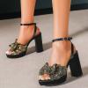 imageAmoji Womens 4 Inch Block Sequin Platform Heels Bowknot Ankle Strap Heeled Sandal Wedding F4304Sequinblackgold
