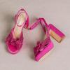 imageAmoji Womens 4 Inch Block Sequin Platform Heels Bowknot Ankle Strap Heeled Sandal Wedding F4304Sequinfuchsia