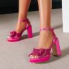 imageAmoji Womens 4 Inch Block Sequin Platform Heels Bowknot Ankle Strap Heeled Sandal Wedding F4304Sequinfuchsia