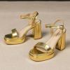 imageAmoji Womens 4 Inch Platform Chunky Heel Ankle Strap Block Heeled Sandals 311Goldpu