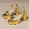 imageAmoji Womens 4 Inch Platform Chunky Heel Ankle Strap Block Heeled Sandals 311Goldpu