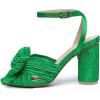 imageAmoji Womens Satin Block Heeled 3 Inch4 Inch Sandal Bowknot Pleated Ankle Strap for Wedding Party Dress Shoes 30237inchsatingreen