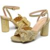 imageAmoji Womens Satin Block Heeled 3 Inch4 Inch Sandal Bowknot Pleated Ankle Strap for Wedding Party Dress Shoes 30237inchsatinshinygold