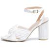 imageAmoji Womens Satin Block Heeled 3 Inch4 Inch Sandal Bowknot Pleated Ankle Strap for Wedding Party Dress Shoes 30237inchsatinwhite