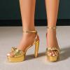 imageWomens Block Heels 4 Inch Platform Braid Knot Ankle Strap Lady Heeled Sandals FZ3194inchpugold