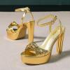imageWomens Block Heels 4 Inch Platform Braid Knot Ankle Strap Lady Heeled Sandals FZ3194inchpugold