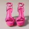 imageWomens Block Heels 4 Inch Platform Braid Knot Ankle Strap Lady Heeled Sandals FZ3194inchpurose
