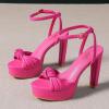 imageWomens Block Heels 4 Inch Platform Braid Knot Ankle Strap Lady Heeled Sandals FZ3194inchpurose