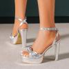 imageWomens Block Heels 4 Inch Platform Braid Knot Ankle Strap Lady Heeled Sandals FZ3194inchpusilver
