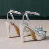 imageWomens Block Heels 4 Inch Platform Braid Knot Ankle Strap Lady Heeled Sandals FZ3194inchpusilver