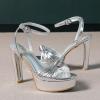 imageWomens Block Heels 4 Inch Platform Braid Knot Ankle Strap Lady Heeled Sandals FZ3194inchpusilver