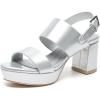imageAmoji Women 3 Inch Block Heels Platform Strap Chunky Heeled Sandals 3283inchpusilver