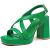 imageAmoji Women 4 Inch Block Heels Platform Cross Strap Chunky Heeled Sandals 3184inchpugreen
