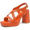 imageAmoji Women 4 Inch Block Heels Platform Cross Strap Chunky Heeled Sandals 3184inchpuorange