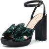 imageAmoji Womens 4 Inch Block Sequin Platform Heels Bowknot Ankle Strap Heeled Sandal Wedding F4304Sequinblackgreen