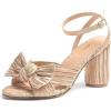 imageAmoji Womens Satin Block Heeled 3 Inch4 Inch Sandal Bowknot Pleated Ankle Strap for Wedding Party Dress Shoes 30237inchsatinchampagne