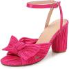 imageAmoji Womens Satin Block Heeled 3 Inch4 Inch Sandal Bowknot Pleated Ankle Strap for Wedding Party Dress Shoes 30237inchsatinfuchsia
