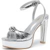 imageWomens Block Heels 4 Inch Platform Braid Knot Ankle Strap Lady Heeled Sandals FZ3194inchpusilver