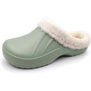 imageAmoji Fur Lined Clogs Fleece Garden Slippers House Home Winter Clogs ShoesGreen