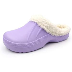 imageAmoji Fur Lined Clogs Fleece Garden Slippers House Home Winter Clogs ShoesPurple