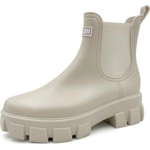 imageAmoji Unisex Ankle Chelsea Rain Platform Rubber Waterproof Boots 917Beige