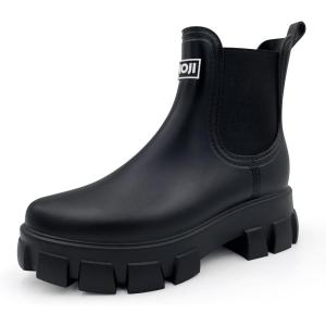 imageAmoji Unisex Ankle Chelsea Rain Platform Rubber Waterproof Boots 917Black