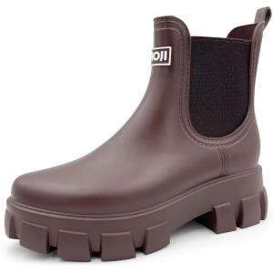 imageAmoji Unisex Ankle Chelsea Rain Platform Rubber Waterproof Boots 917Brown