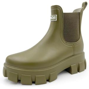 imageAmoji Unisex Ankle Chelsea Rain Platform Rubber Waterproof Boots 917Olive