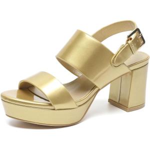 imageAmoji Women 3 Inch Block Heels Platform Strap Chunky Heeled Sandals 3283inchpugold