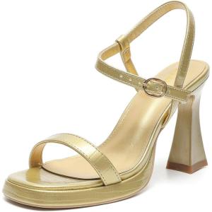 imageAmoji Women 4 Inches Heels Lady Platform Heeled Sandals Ankle Strap FZ323323gold