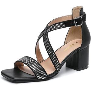 imageAmoji Womens 25 Inch Low Heel Ankle Strap Dressy Sandals 301Crossblack
