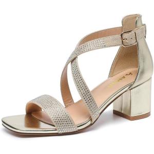 imageAmoji Womens 25 Inch Low Heel Ankle Strap Dressy Sandals 301Crossgold