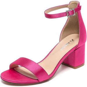 imageAmoji Womens 25 Inch Low Heel Ankle Strap Dressy Sandals 301Fuchsiasatin