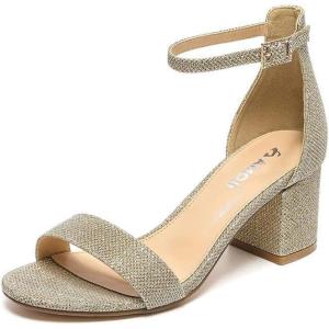 imageAmoji Womens 25 Inch Low Heel Ankle Strap Dressy Sandals 301Goldglitter