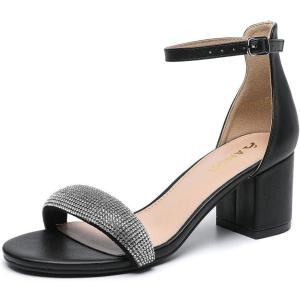 imageAmoji Womens 25 Inch Low Heel Ankle Strap Dressy Sandals 301Rhinestoneblack