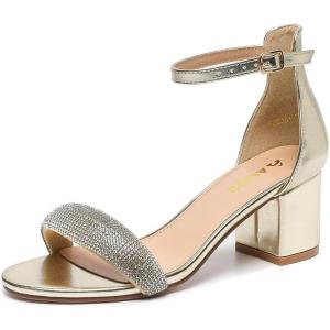 imageAmoji Womens 25 Inch Low Heel Ankle Strap Dressy Sandals 301Rhinestonegold