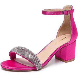 imageAmoji Womens 25 Inch Low Heel Ankle Strap Dressy Sandals 301Rhinestonerose